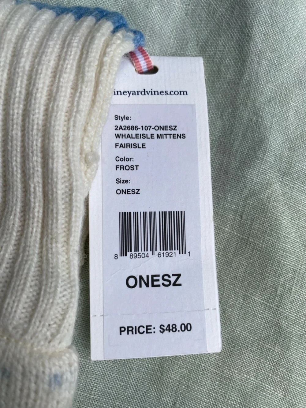 NWT Vineyard Vines blue & white fair isle wool blend whale scarf & mittens set